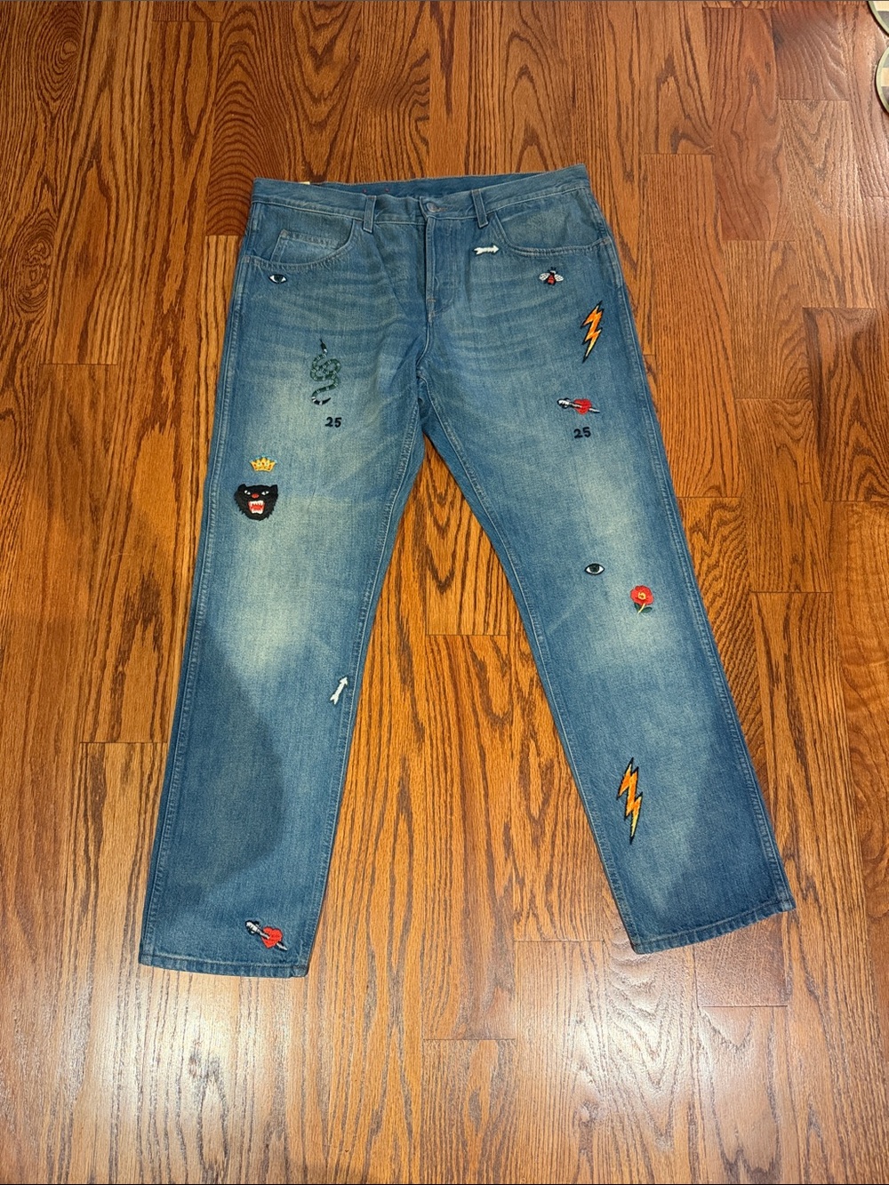 Gucci Light Blue Embroidered Straight Jeans